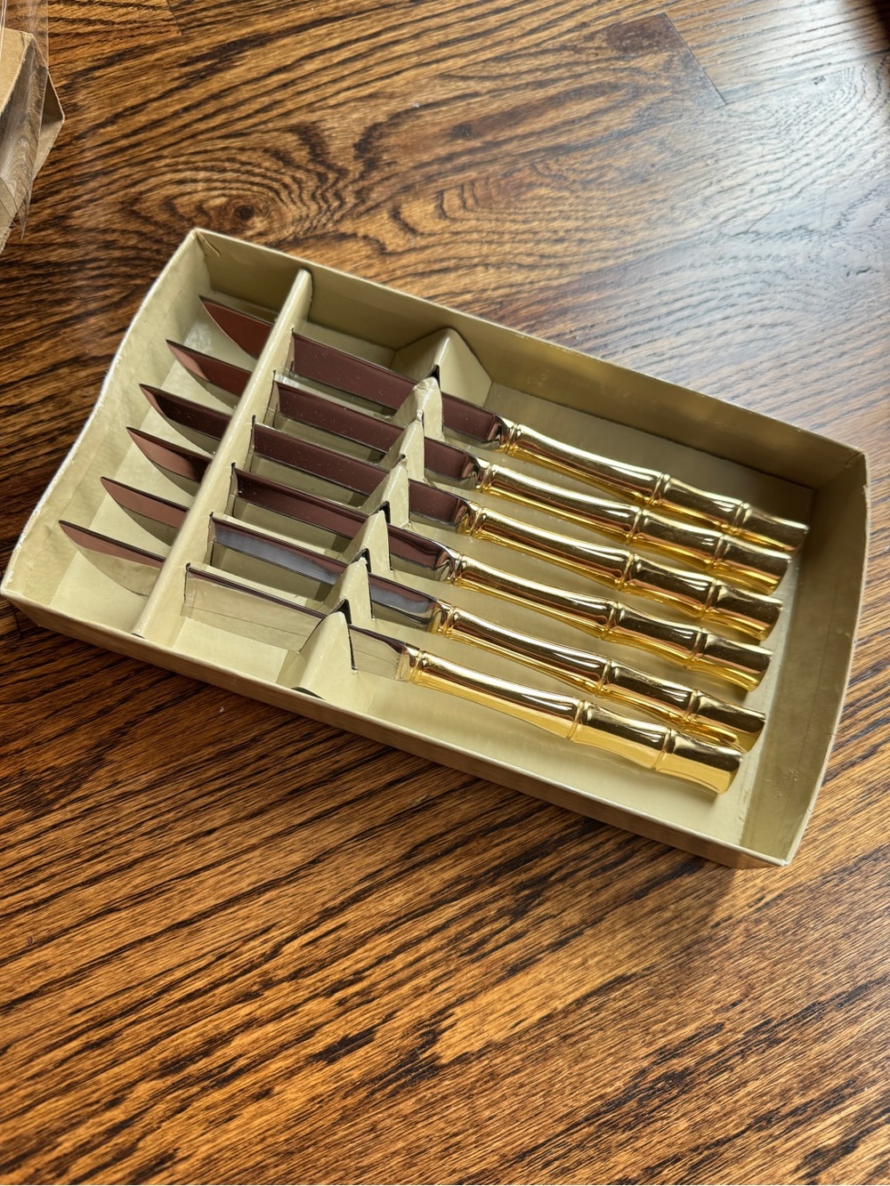 Vintage Gold Bamboo Handle Steak Knives Set - 6 Piece